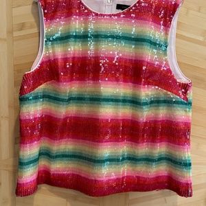 NWT J. Crew watermelon stripe clear sequin tank in Size L retail $128